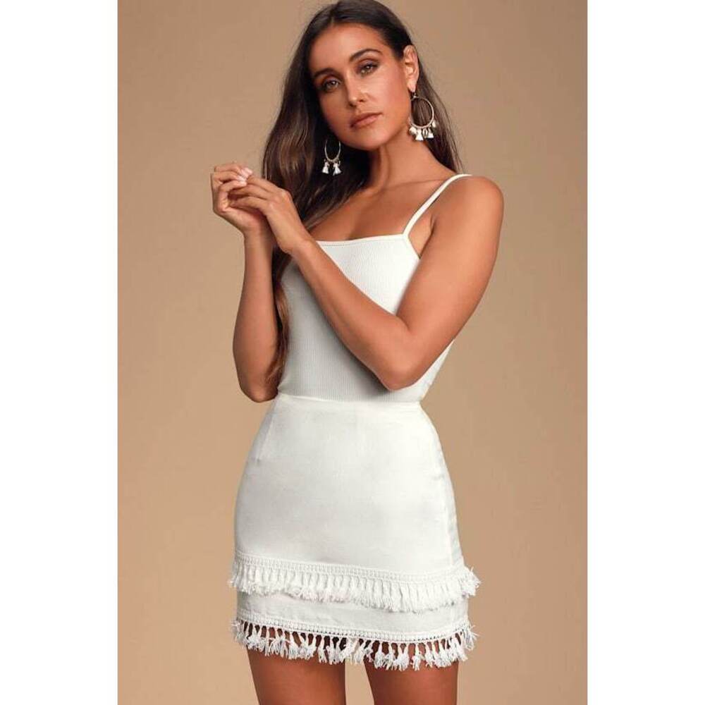 Lulus Sekera Ivory Tassel Mini Skirt White - Size S